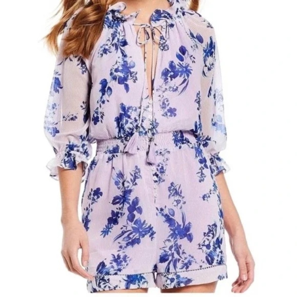 Gianni Bini Lavender and Navy Floral Long Sleeve Dress